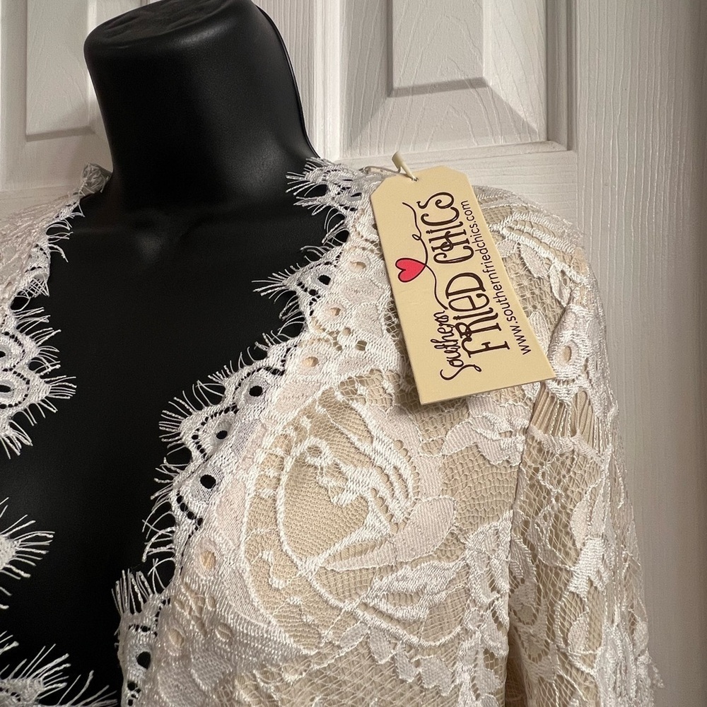 Southern Fried Chic Wedding Style Boho Lace Long Sleeve Dress in Cream Sz XS NWT - Picture 4 of 5
